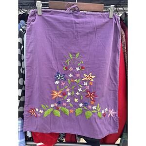 Embroidered Floral Hippie Skirt S/M Purple Short Skirt w/ Flowers. Draw-string